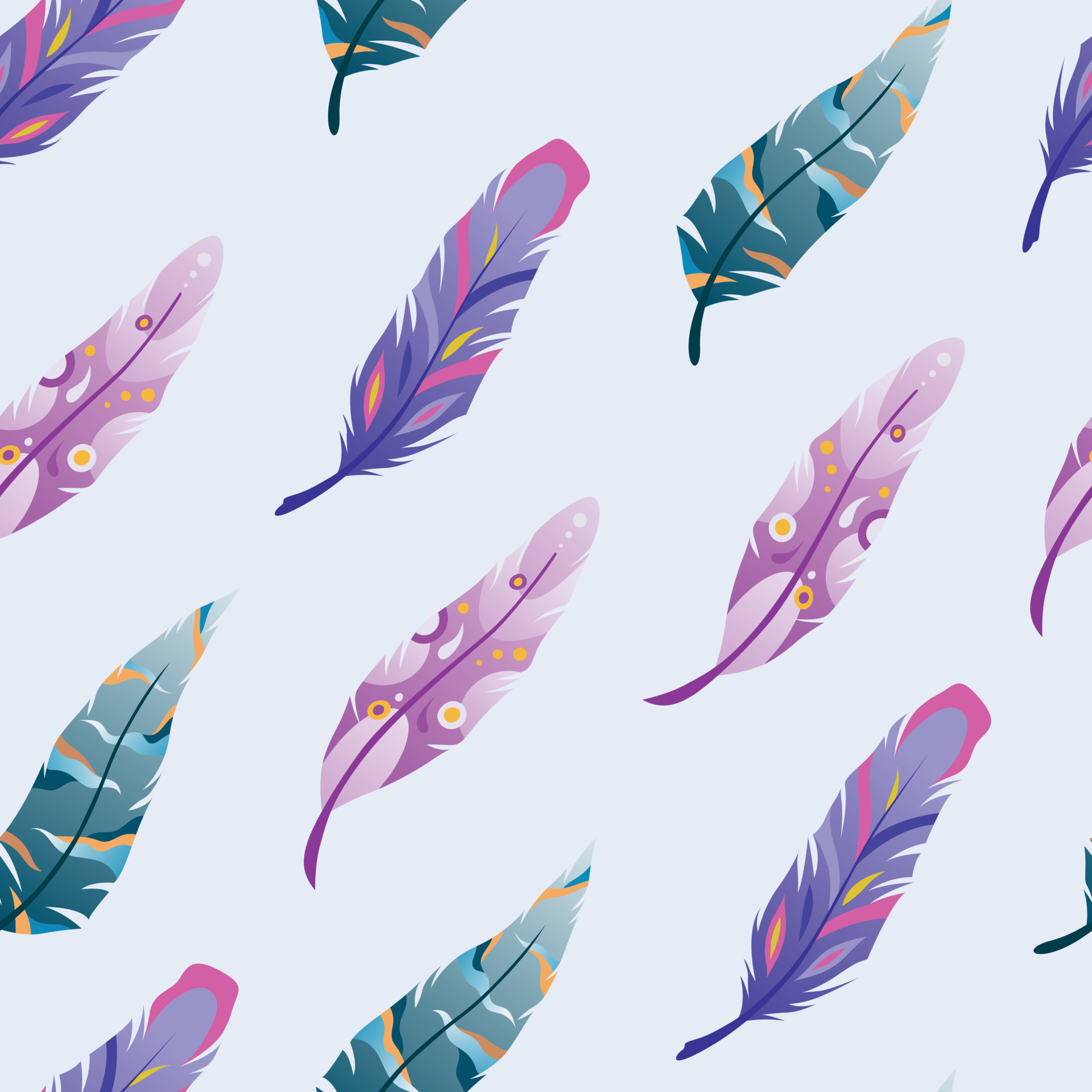Seamless pattern with feathers. Blue, pink and purple feathers ...