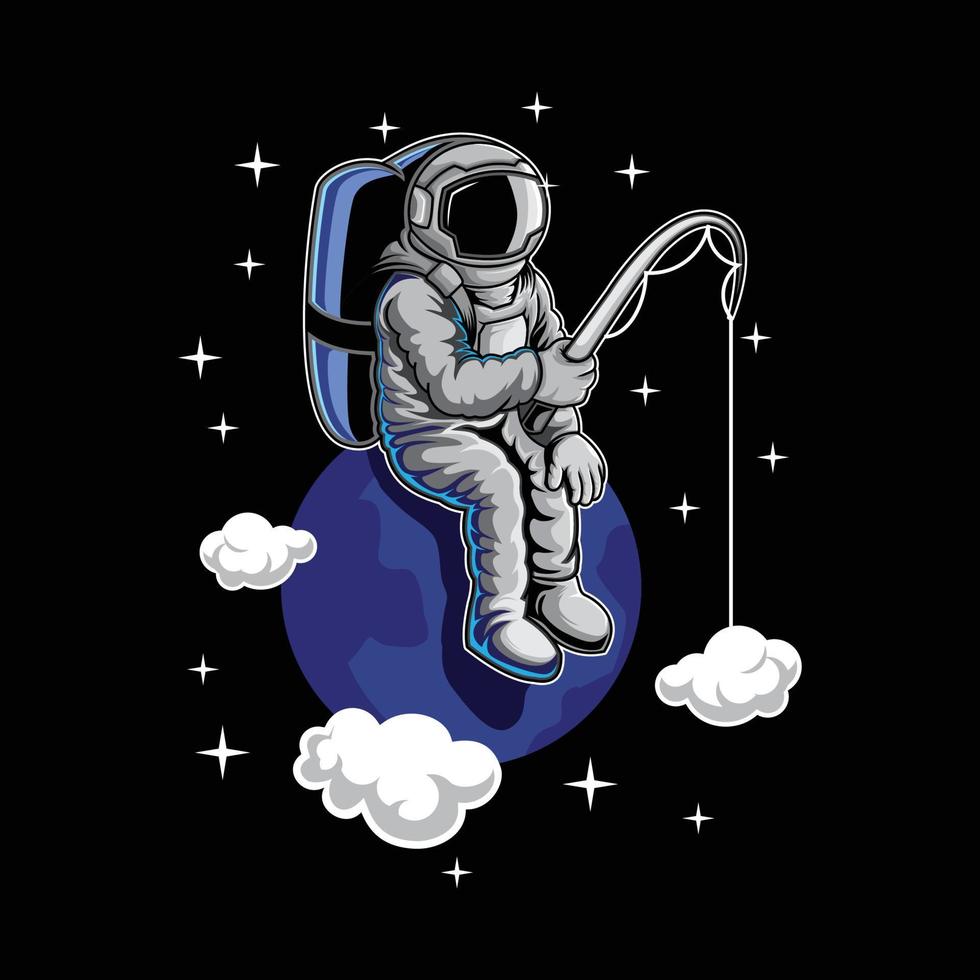 astronauta pescando en la ilustración espacial vector