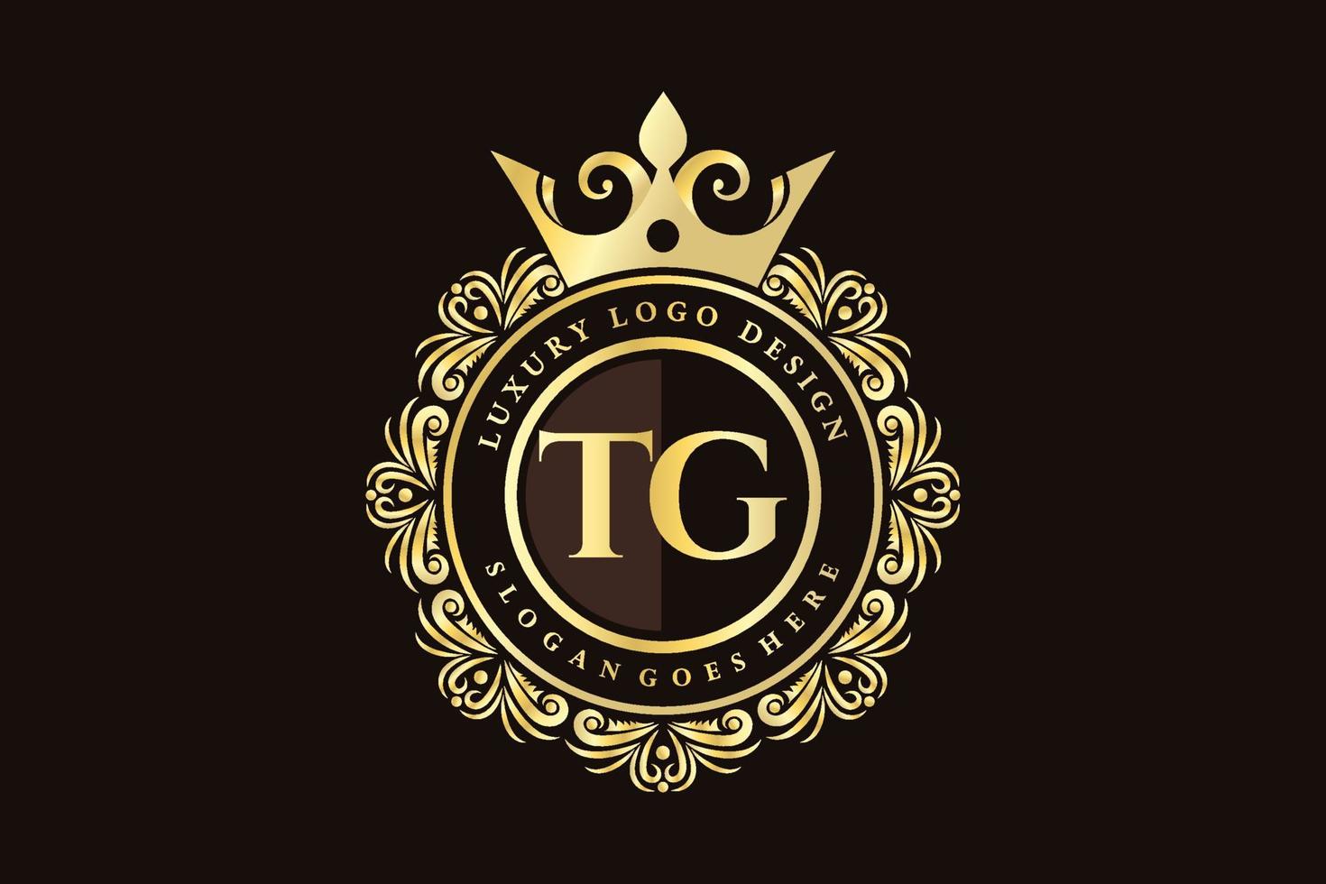 TG Initial Letter Gold calligraphic feminine floral hand drawn heraldic monogram antique vintage style luxury logo design Premium Vector