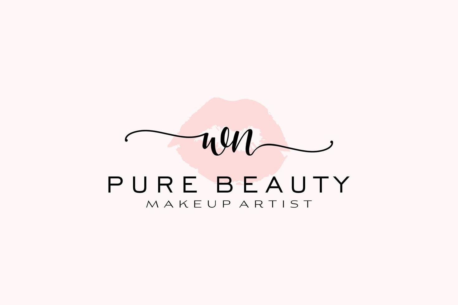 Initial WN Watercolor Lips Premade Logo Design, Logo for Makeup Artist Business Branding, Blush Beauty Boutique Logo Design, Calligraphy Logo with creative template. vector