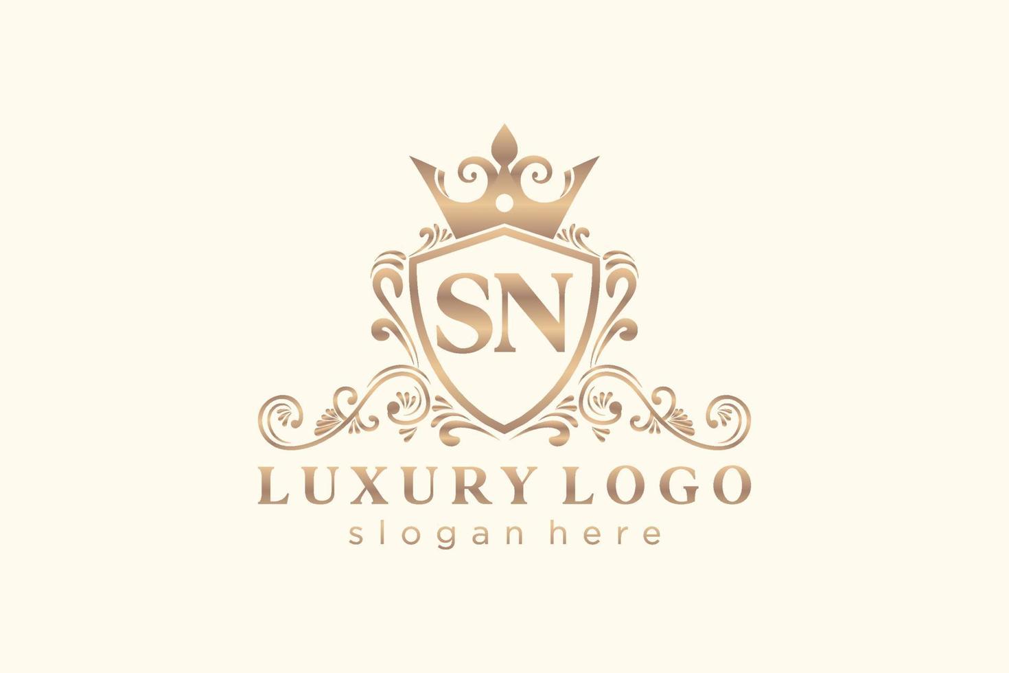 Initial SN Letter Royal Luxury Logo template in vector art for Restaurant, Royalty, Boutique, Cafe, Hotel, Heraldic, Jewelry, Fashion and other vector illustration.