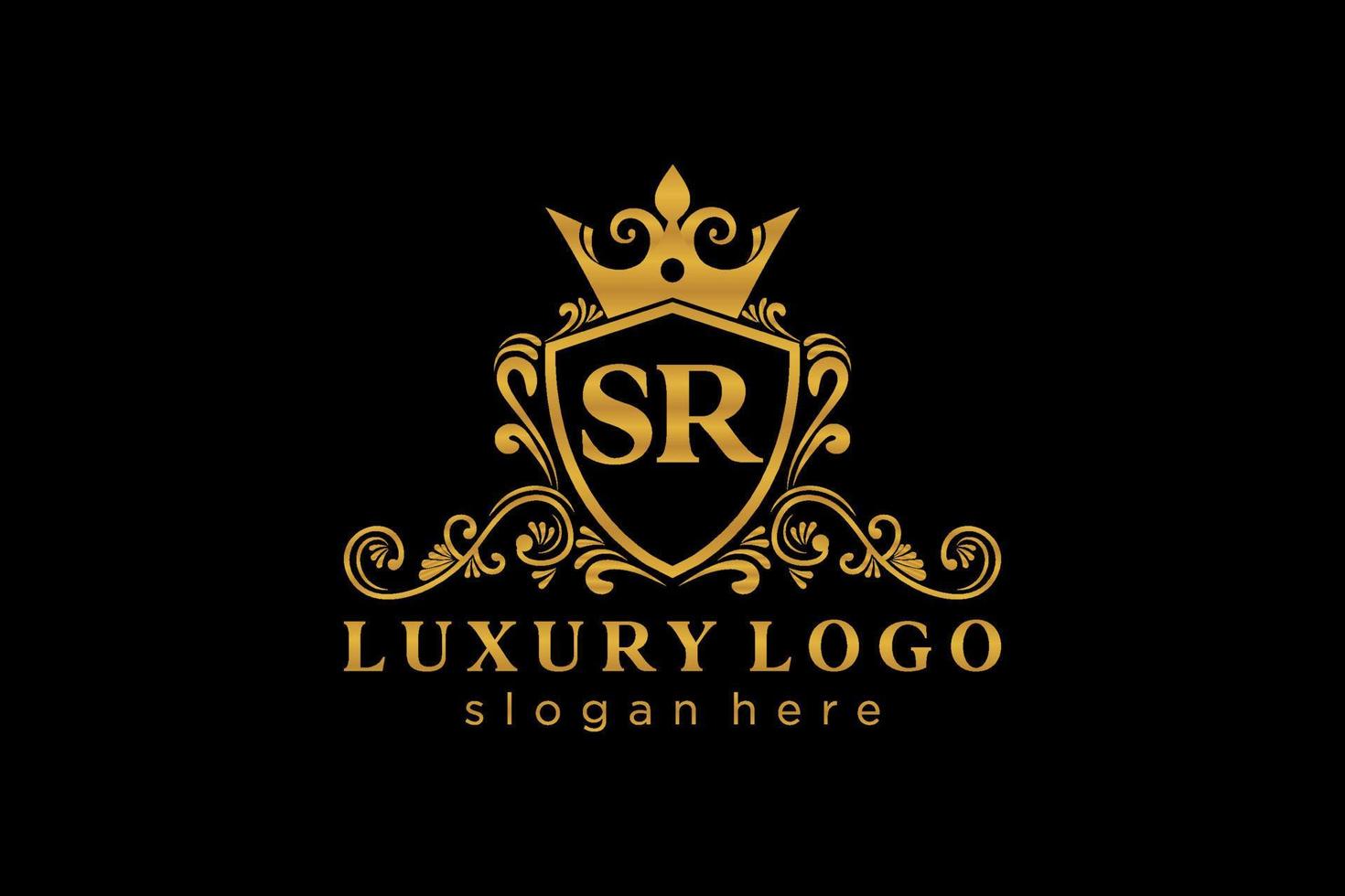 Initial SR Letter Royal Luxury Logo template in vector art for Restaurant, Royalty, Boutique, Cafe, Hotel, Heraldic, Jewelry, Fashion and other vector illustration.