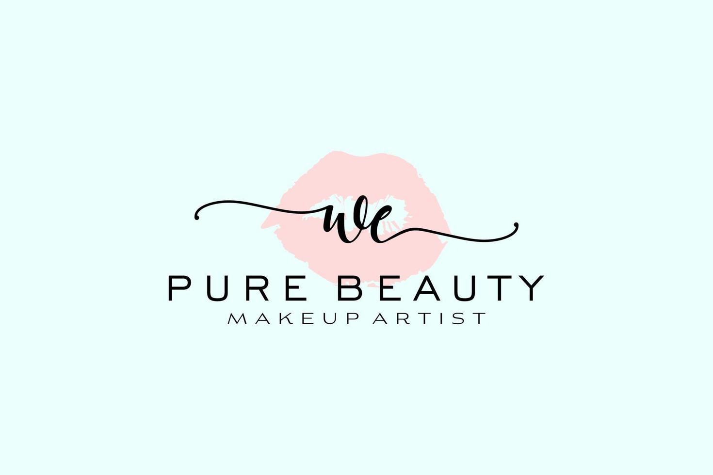 Initial WE Watercolor Lips Premade Logo Design, Logo for Makeup Artist Business Branding, Blush Beauty Boutique Logo Design, Calligraphy Logo with creative template. vector