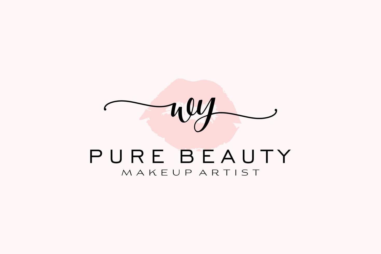 Initial WY Watercolor Lips Premade Logo Design, Logo for Makeup Artist Business Branding, Blush Beauty Boutique Logo Design, Calligraphy Logo with creative template. vector