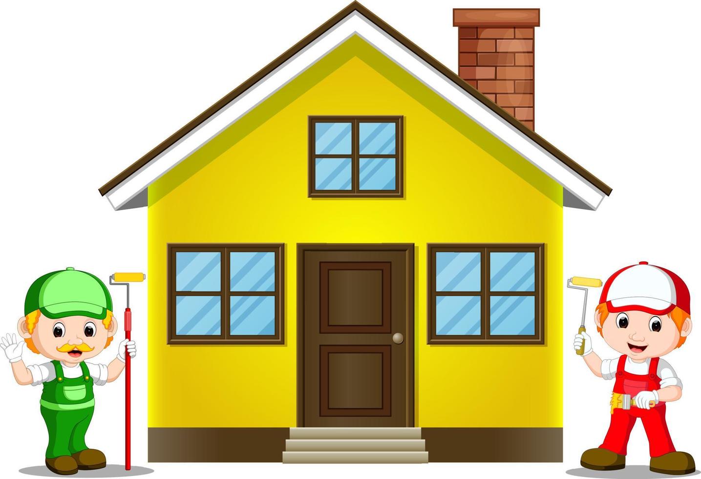 two men painting a house vector