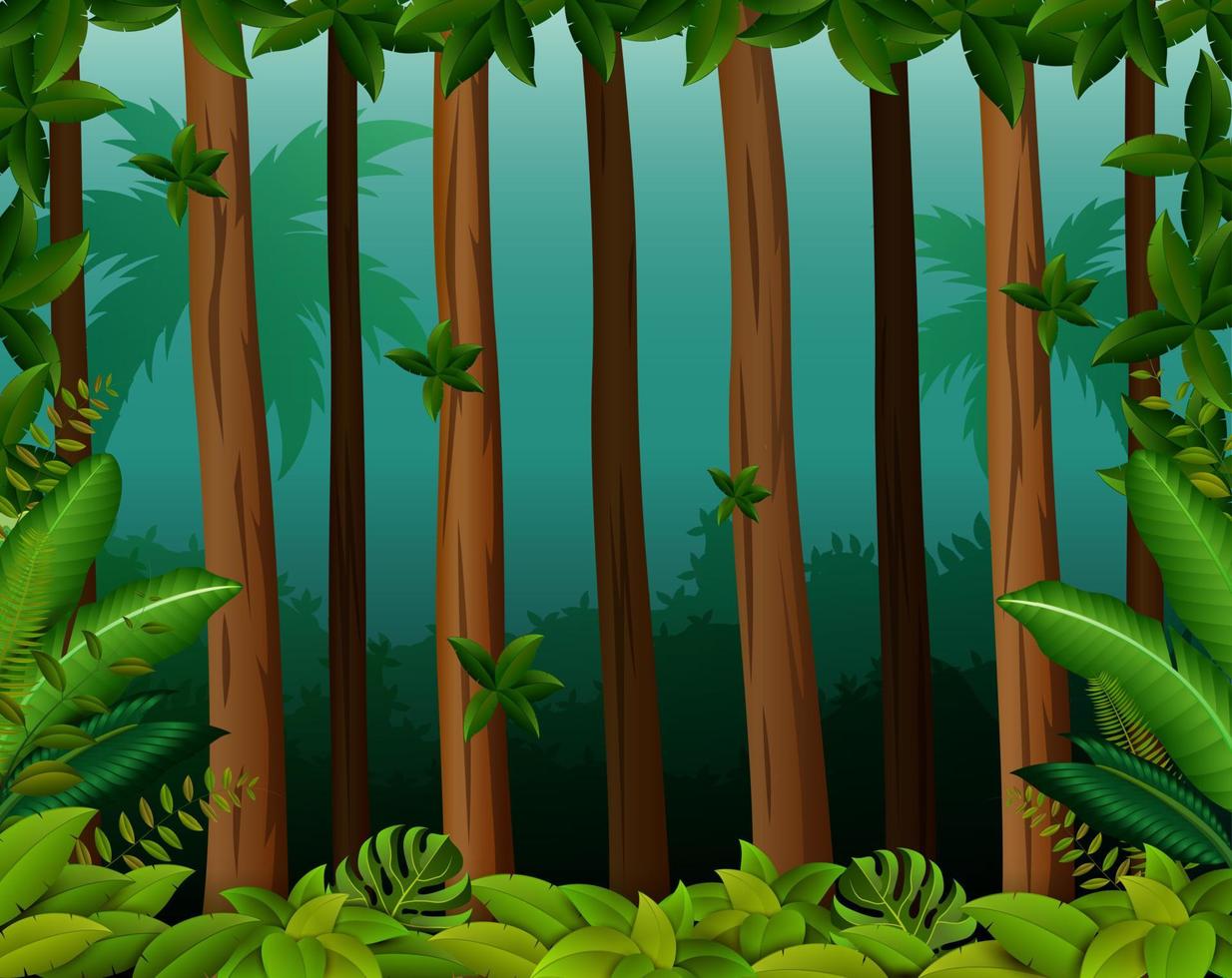 escena de fondo con árboles en el bosque vector