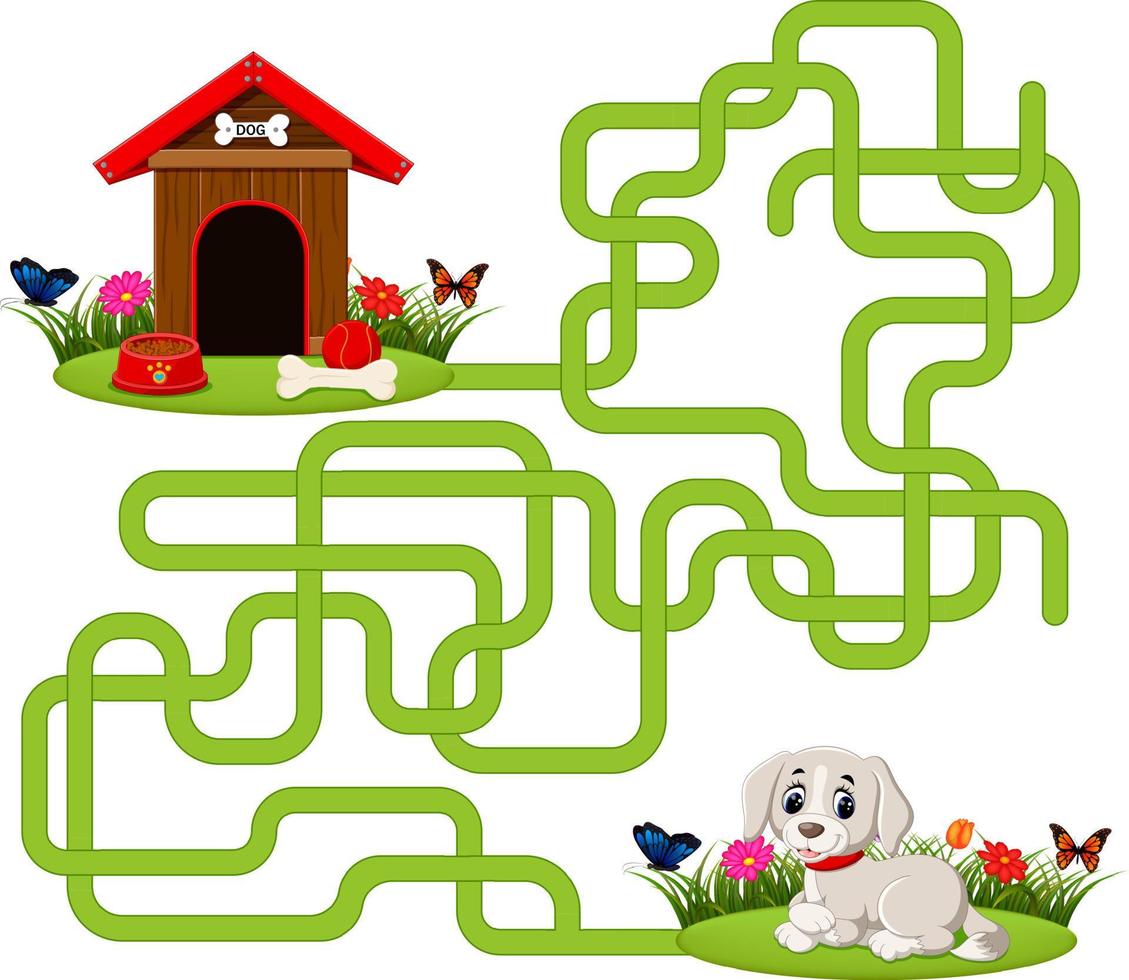 Puzzle game template with dog and doghouse vector