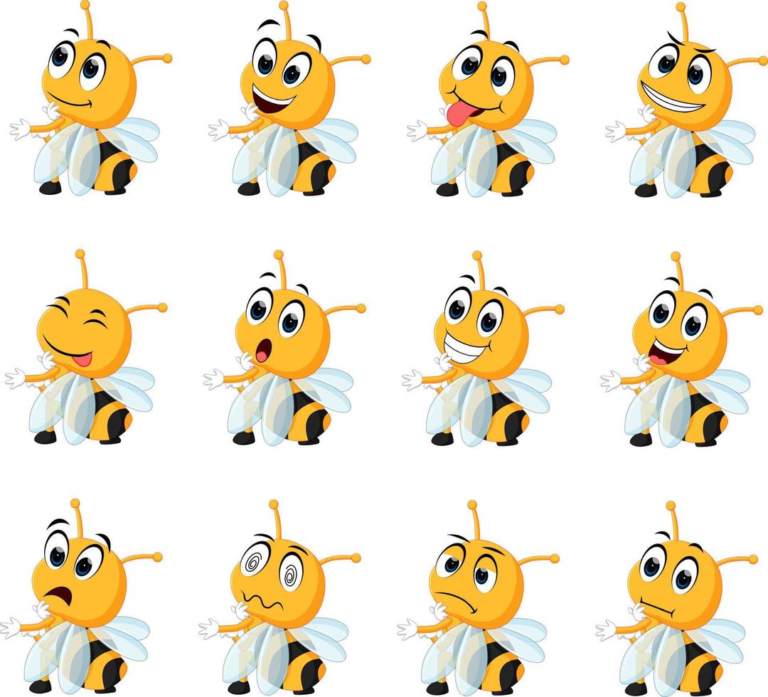 Bee with different facial expressions vector