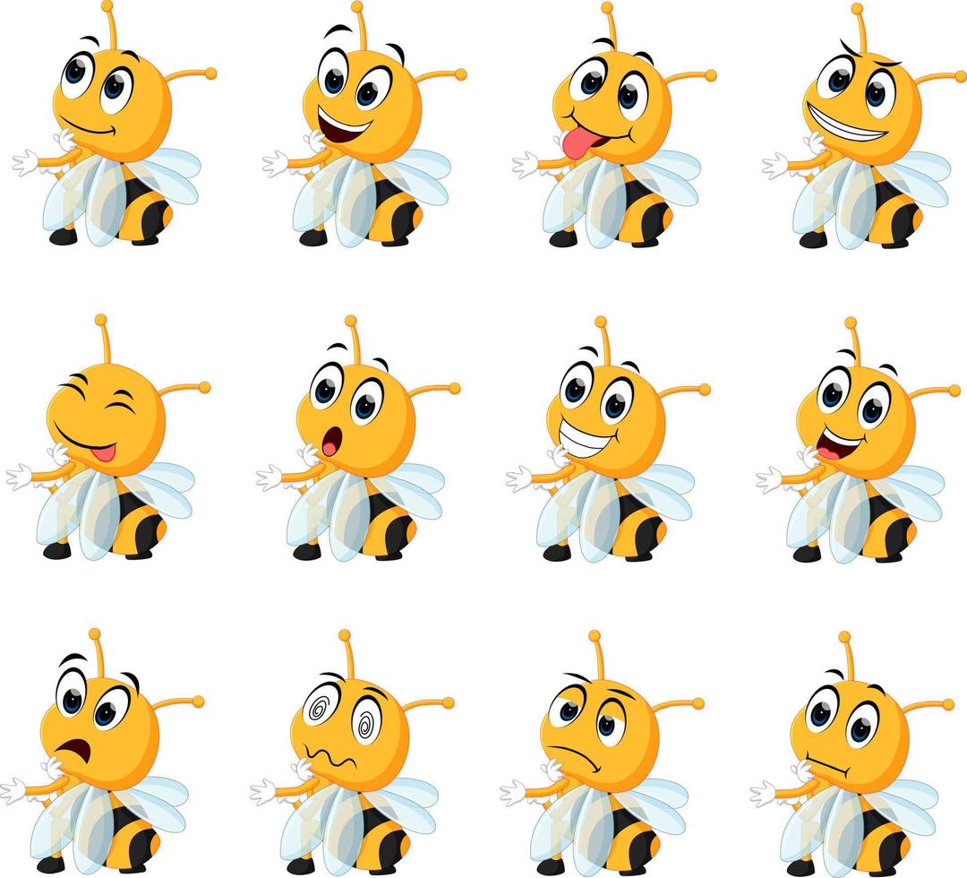 abeja con diferentes expresiones faciales vector