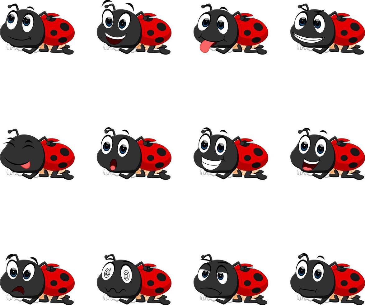 Ladybug with different facial expressions vector