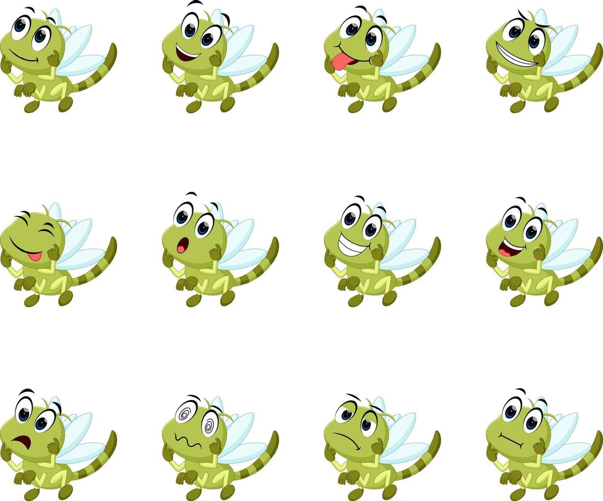 dragonfly with different facial expressions and different color vector