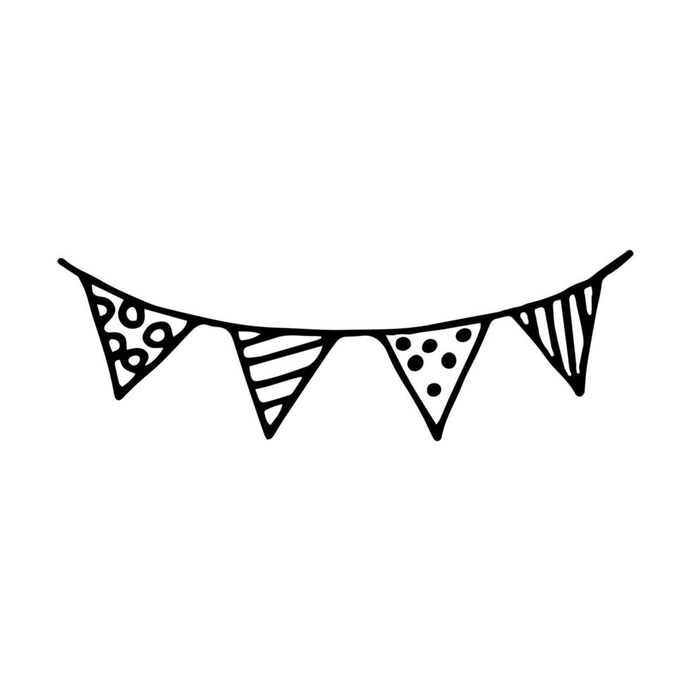 FLags bunting doodle style vector illustration isolated on white background. Party banner