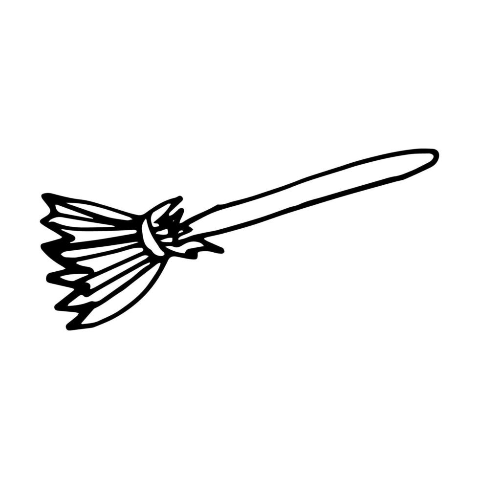 Broom doodle style vector illustration. Halloween witch attribute