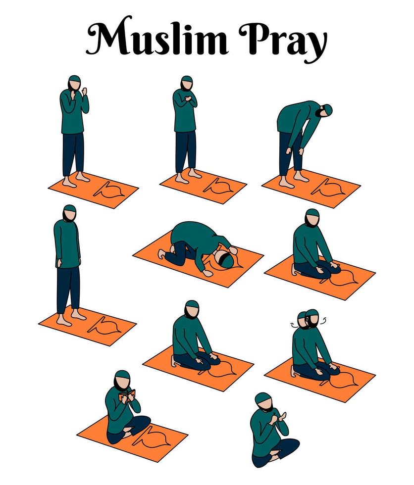 ilustración de vector de oración islámica salah