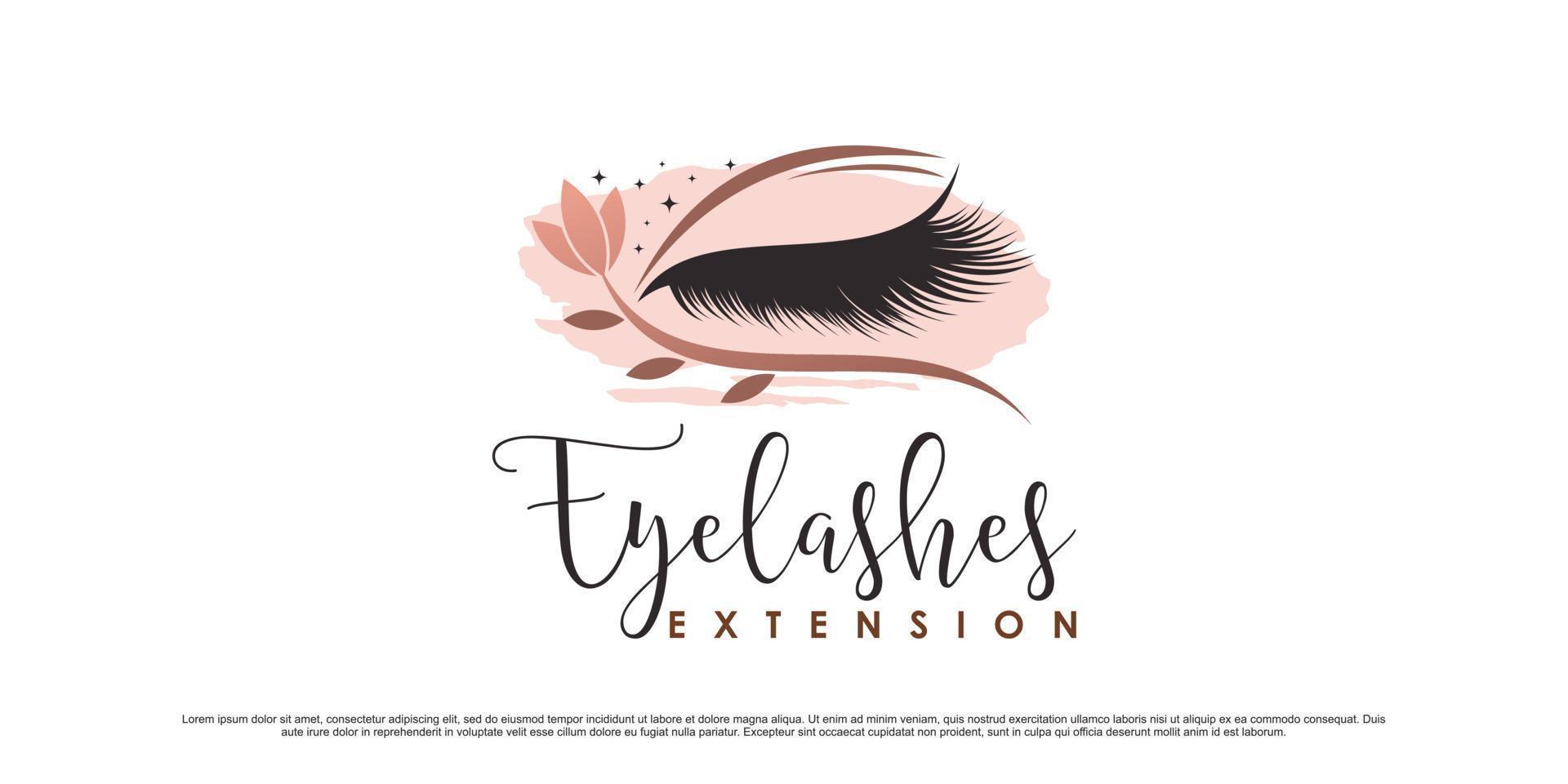 Beauty eyelashes logo design template with leaf element and creative modern concept vector