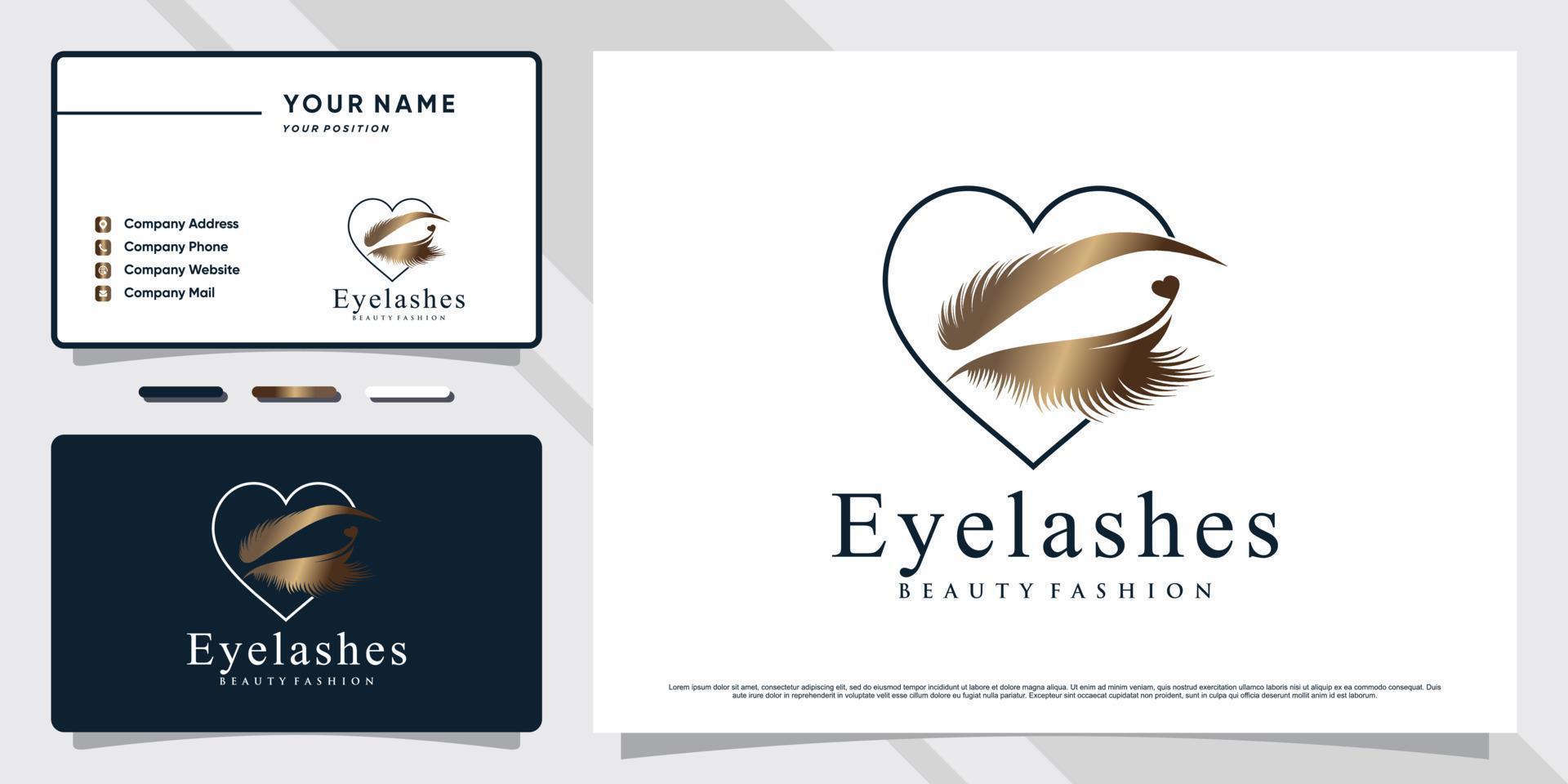 Luxury eyelashes logo design for beauty studio with creative concept and business card template vector