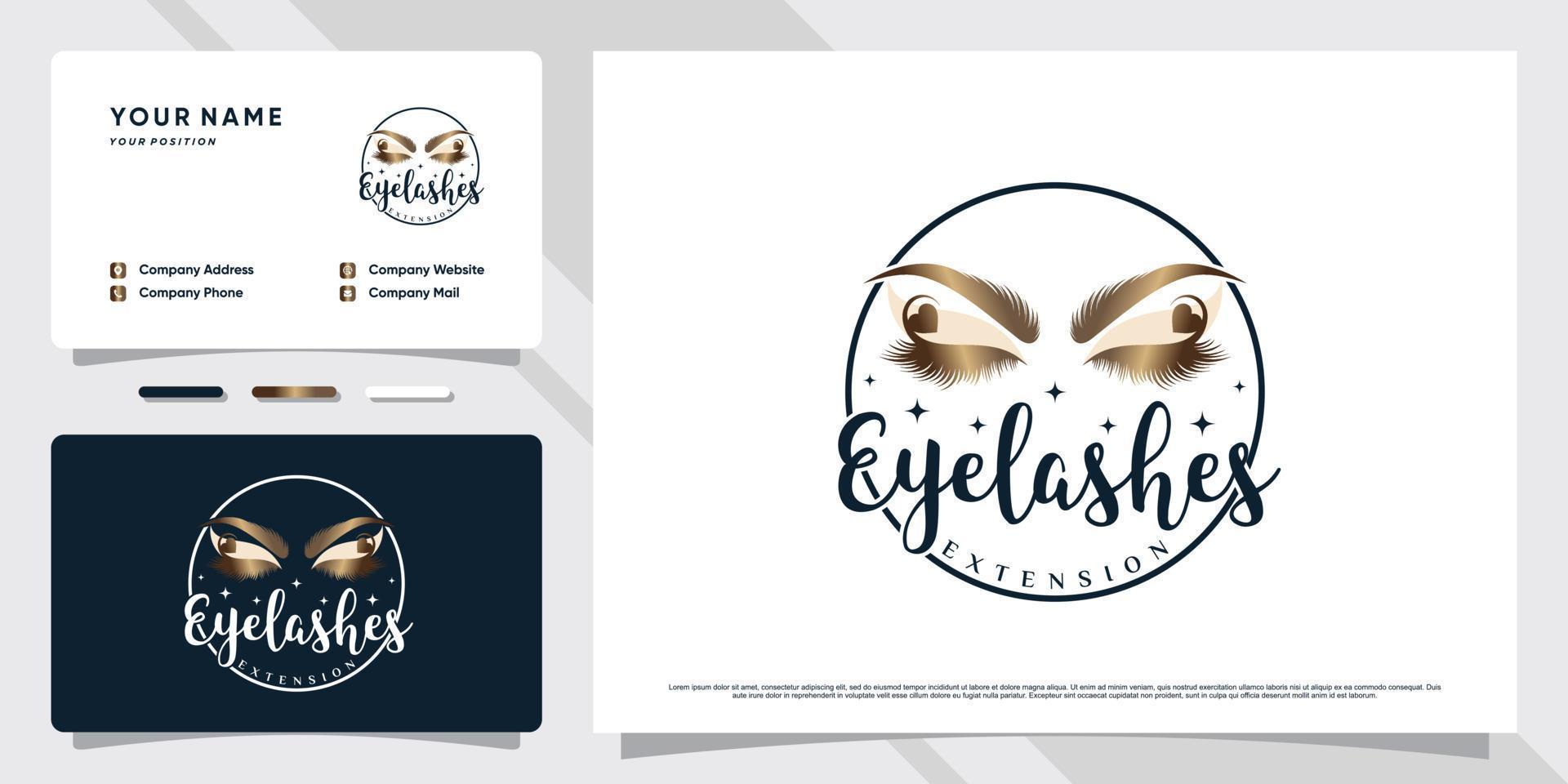 Luxury eyelashes logo design for beauty studio with creative concept and business card template vector