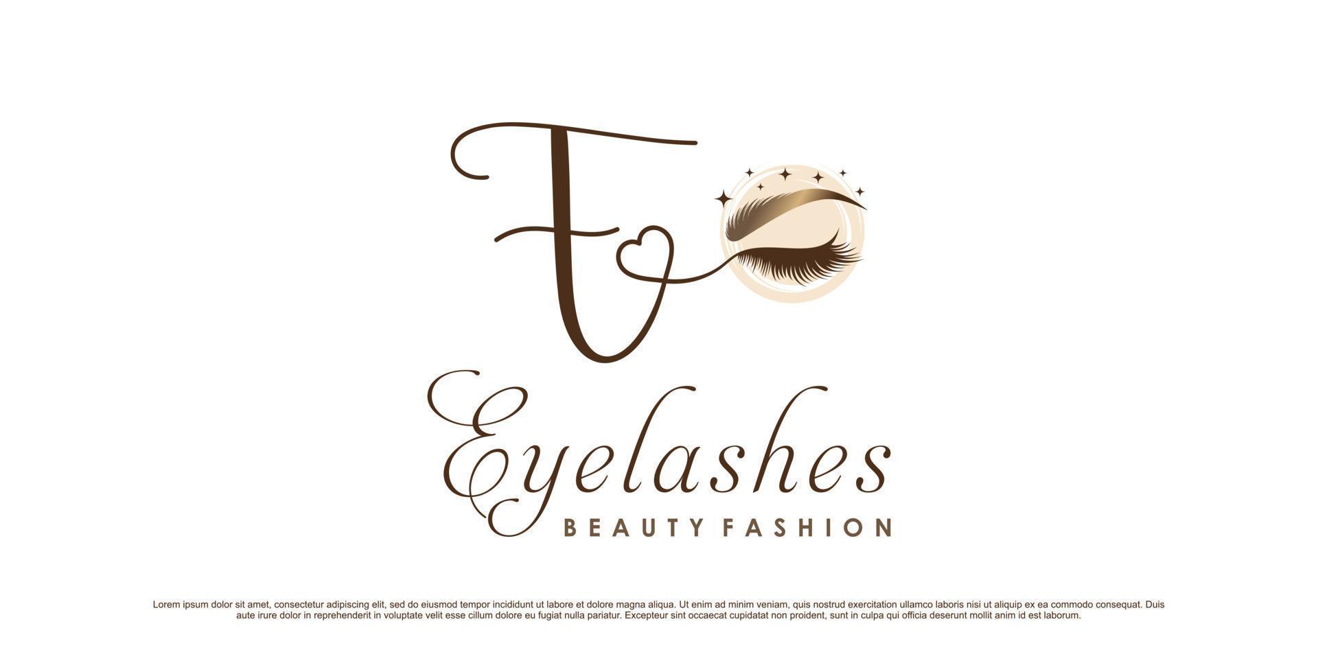 Luxury eyelashes logo design for makeup salon with initial letter e and creative element concept vector