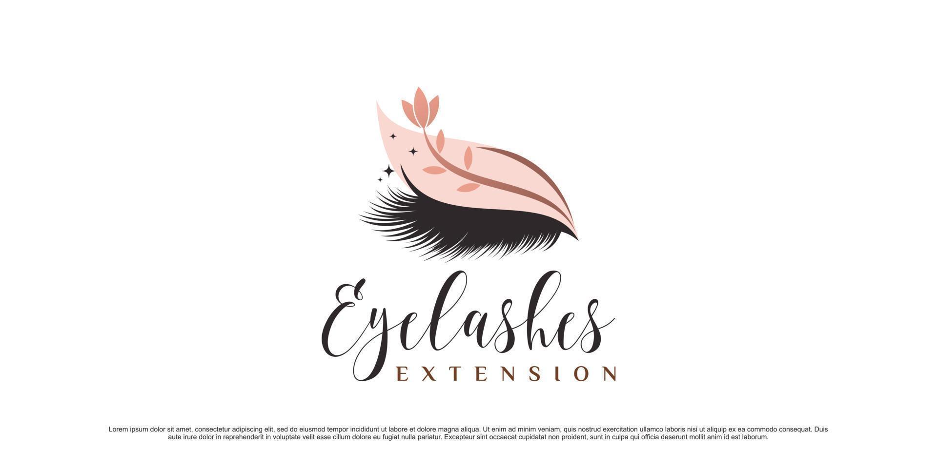 Beauty eyelashes logo design template with leaf element and creative modern concept vector