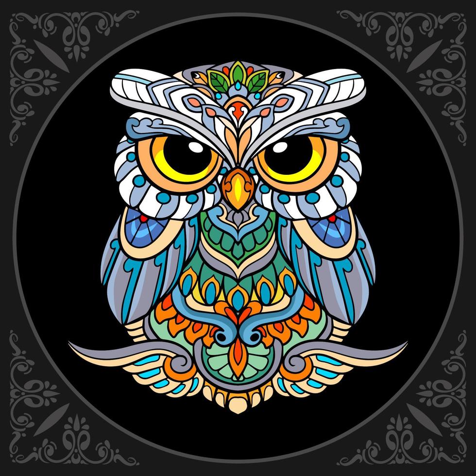 Colorful owl bird mandala arts isolated on black background vector