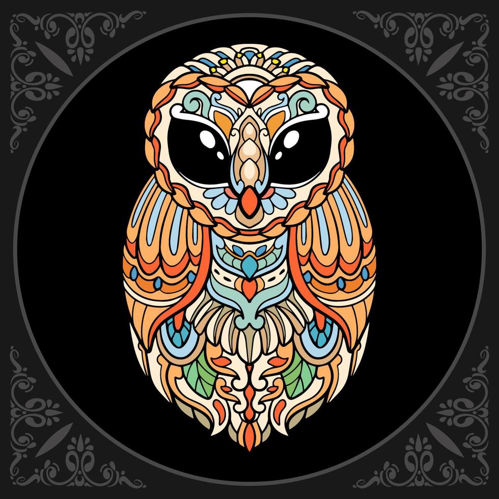 Colorful owl bird mandala arts isolated on black background vector