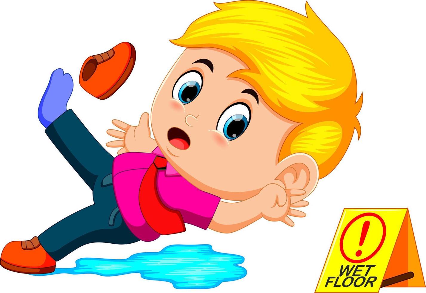 boy slipping on wet floor vector