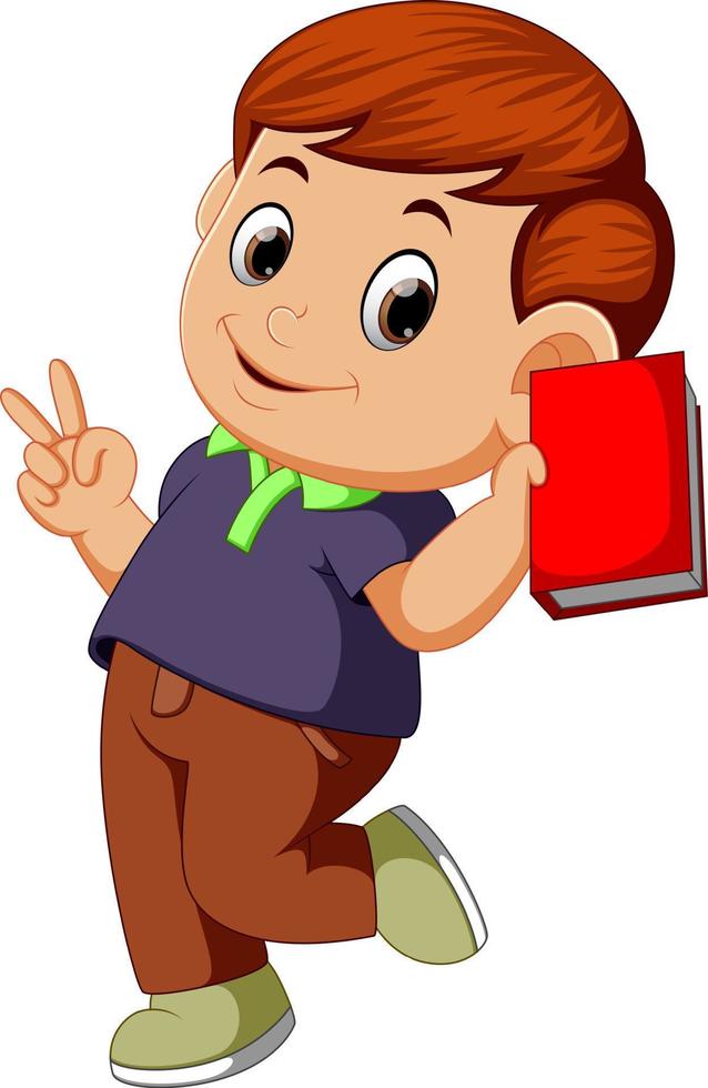 cute boy holding a book vector