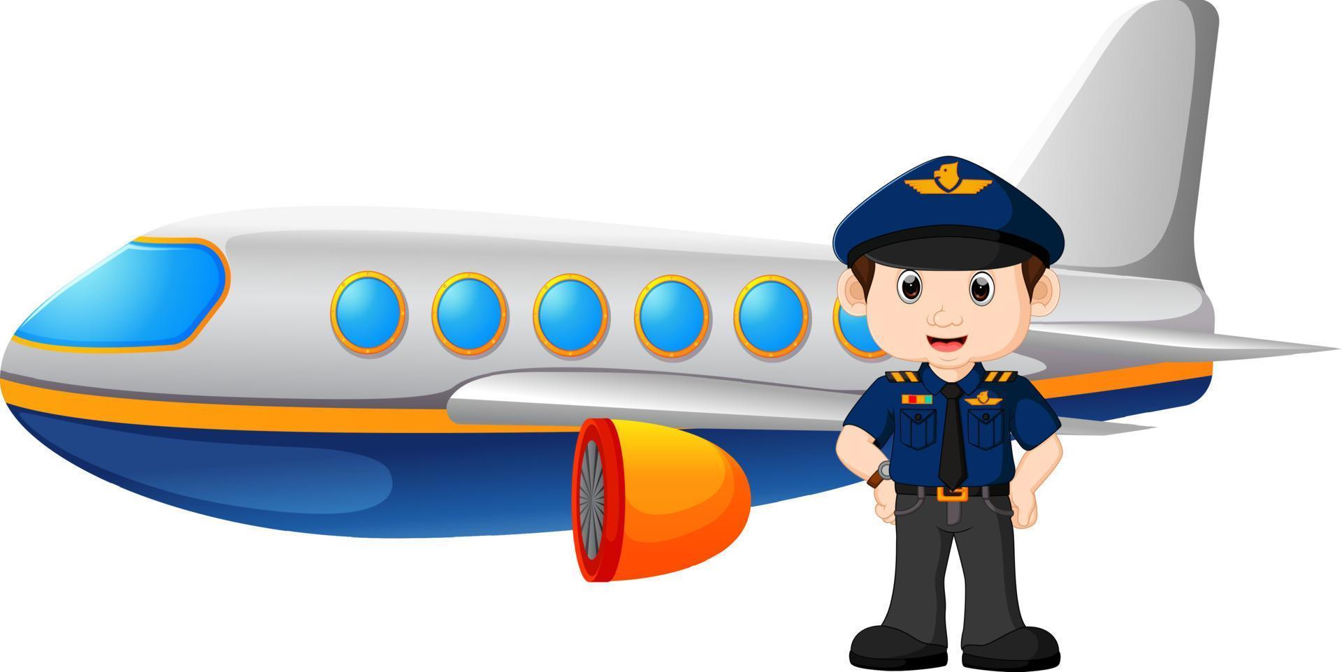 Pilot and airplane on white background vector