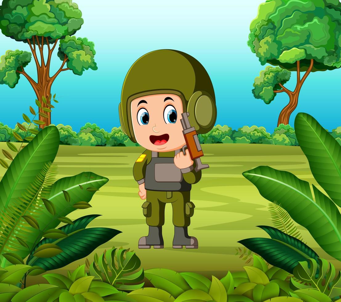 a soldier carrying a gun at the jungle vector