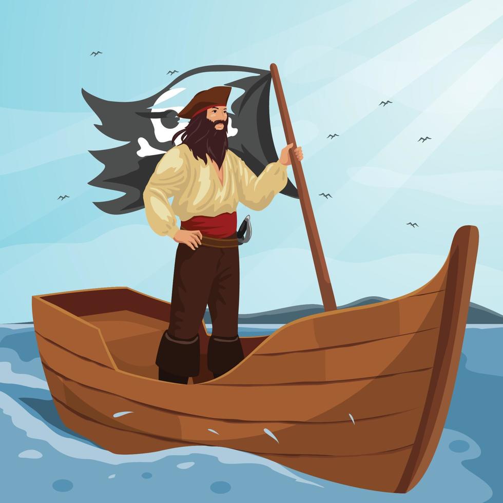 Pirate Sailing In A Small Boat vector