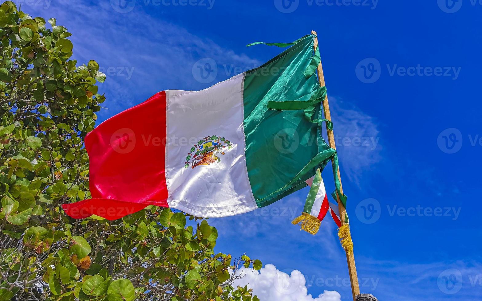 Mexican green white red flag in Playa del Carmen Mexico. 12849751 Stock