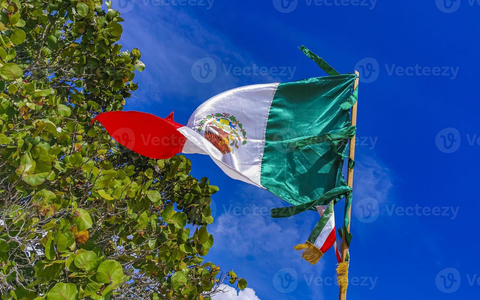 Mexican green white red flag in Playa del Carmen Mexico. photo