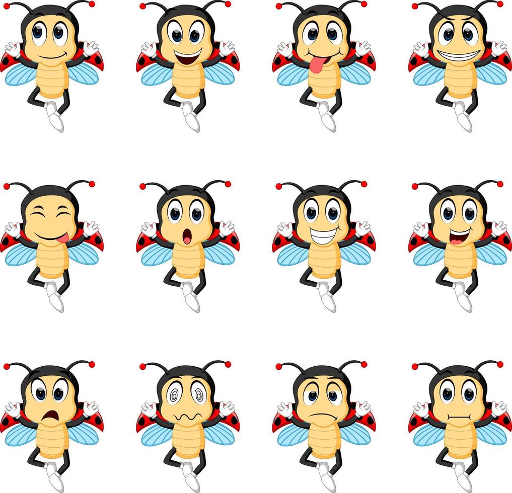 Ladybug with different facial expressions and different color vector