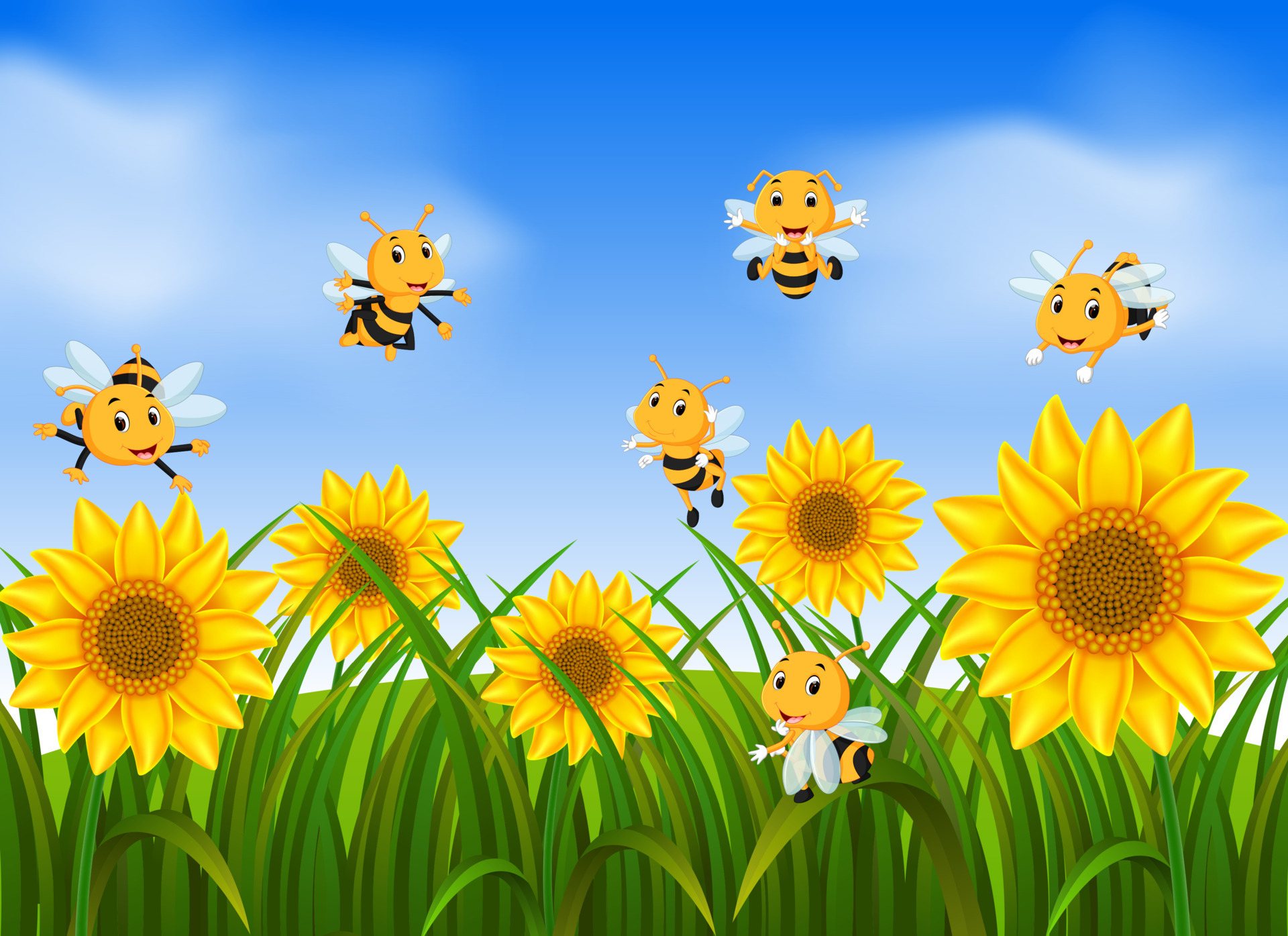 Bees flying in sunflower garden 12849970 Vector Art at Vecteezy