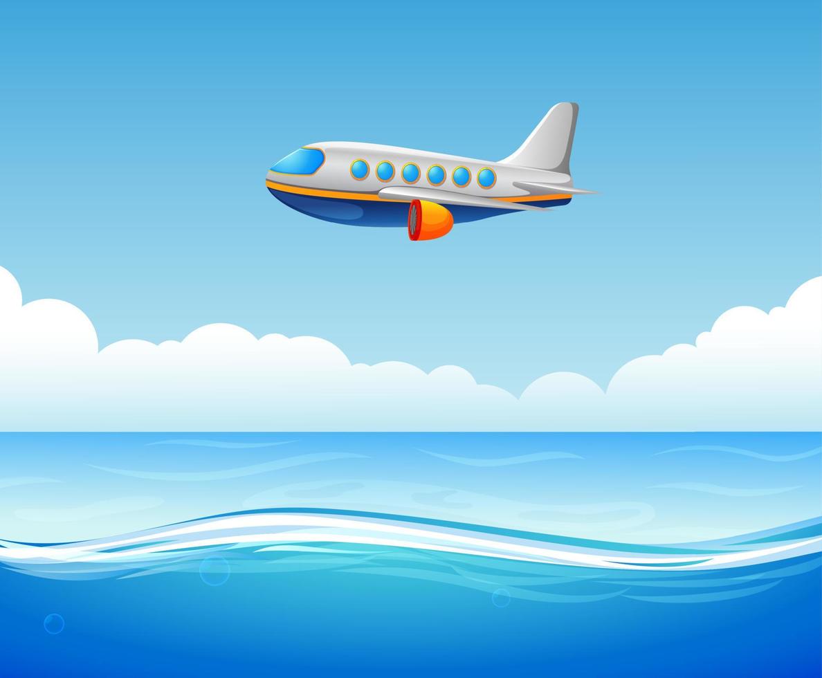 a commercial plane flying over sea vector