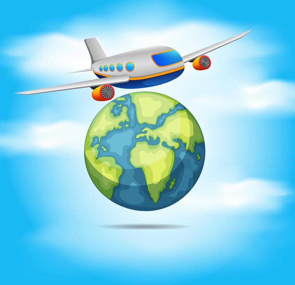 Airplane flying around the world vector