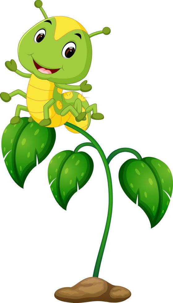 a green plant with happy caterpillars vector