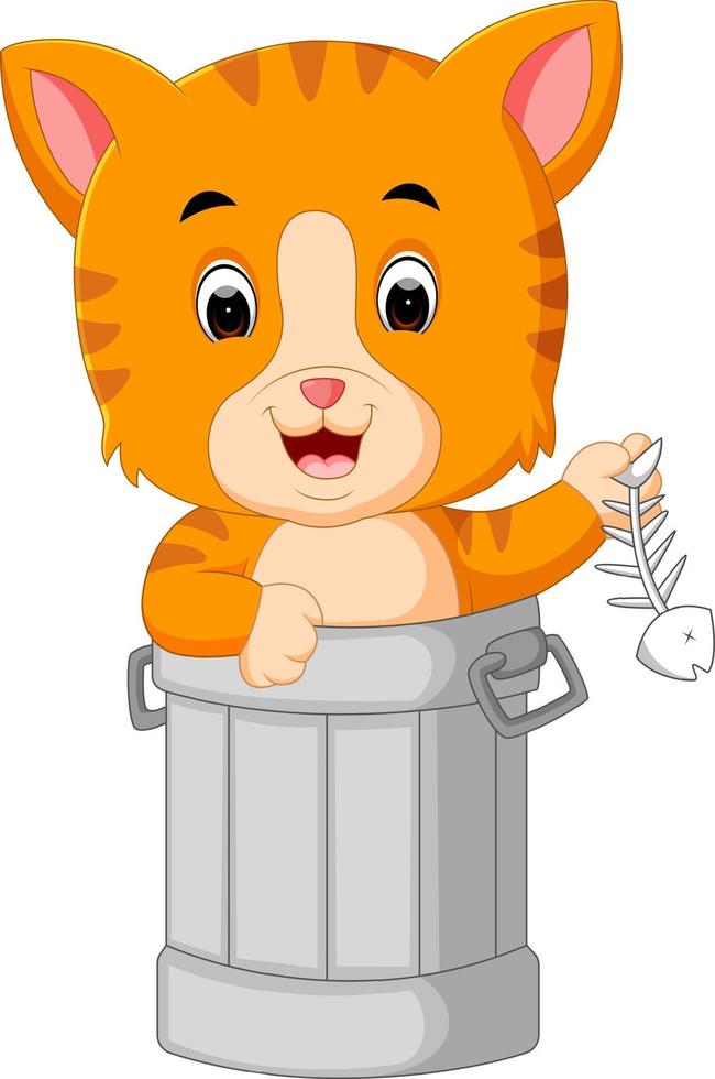 Cat in trash cartoon vector