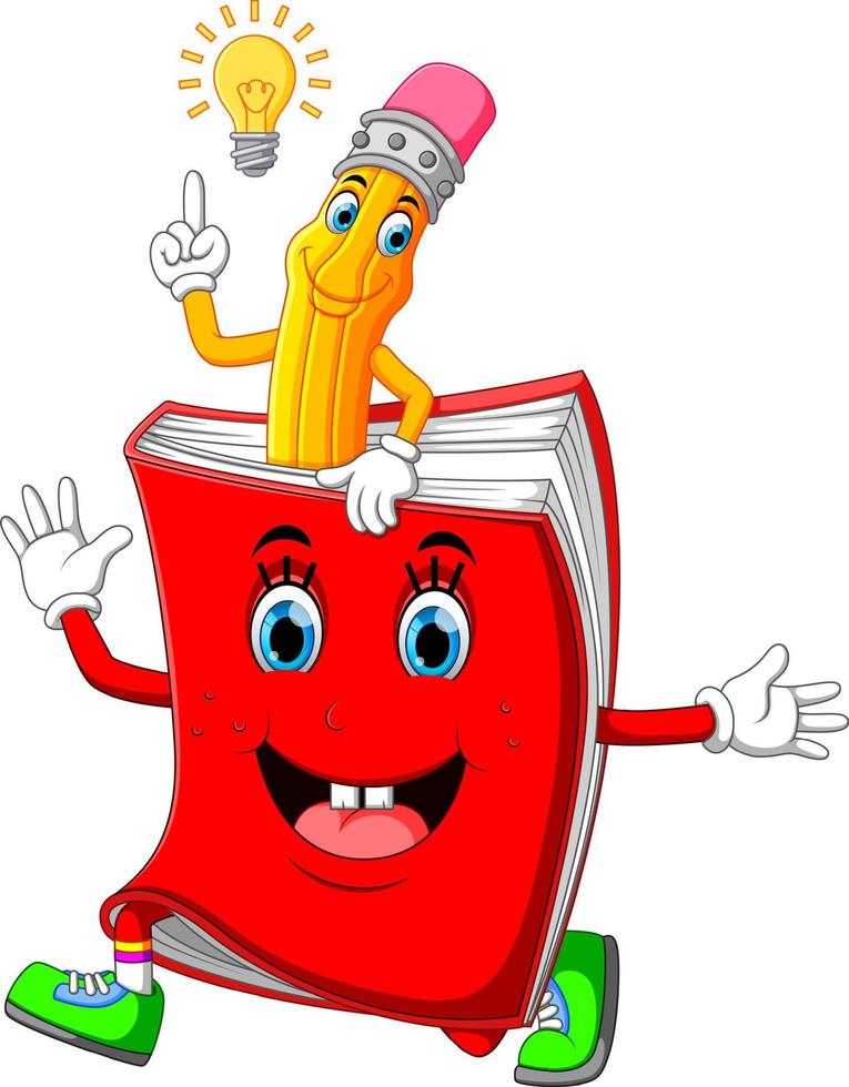 Cute pencil cartoon with book vector