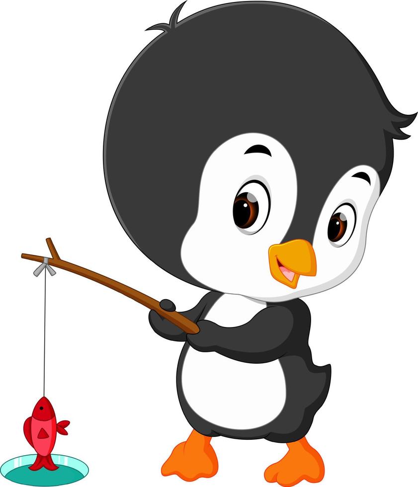 linda pesca de pingüinos vector