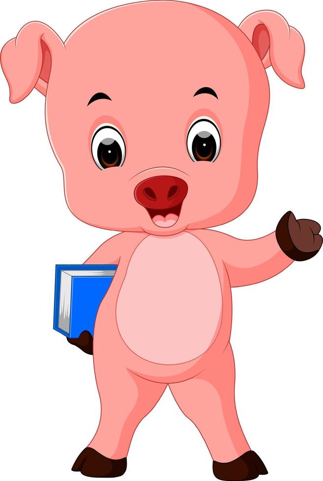 pig holding book vector