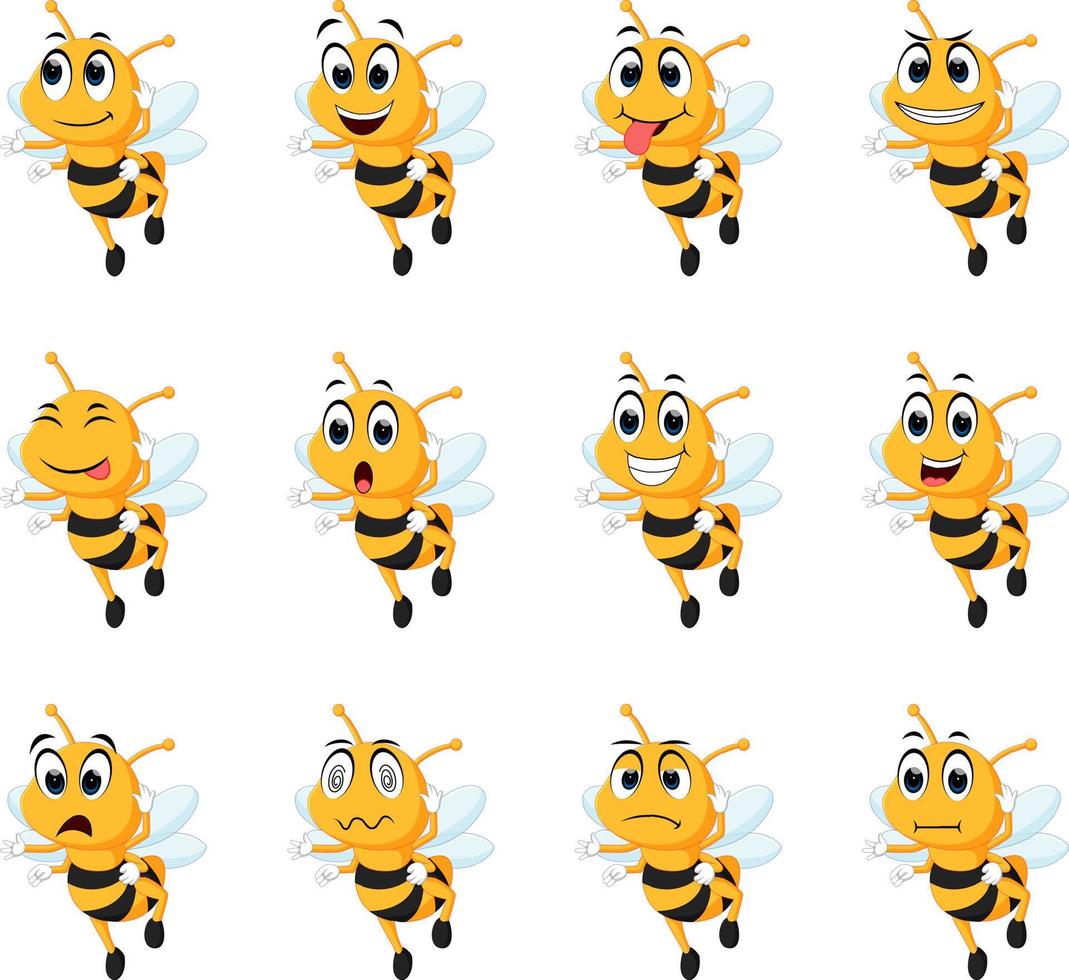 Bee with different facial expressions vector