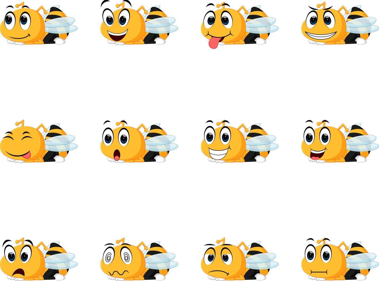 Bee with different facial expressions vector