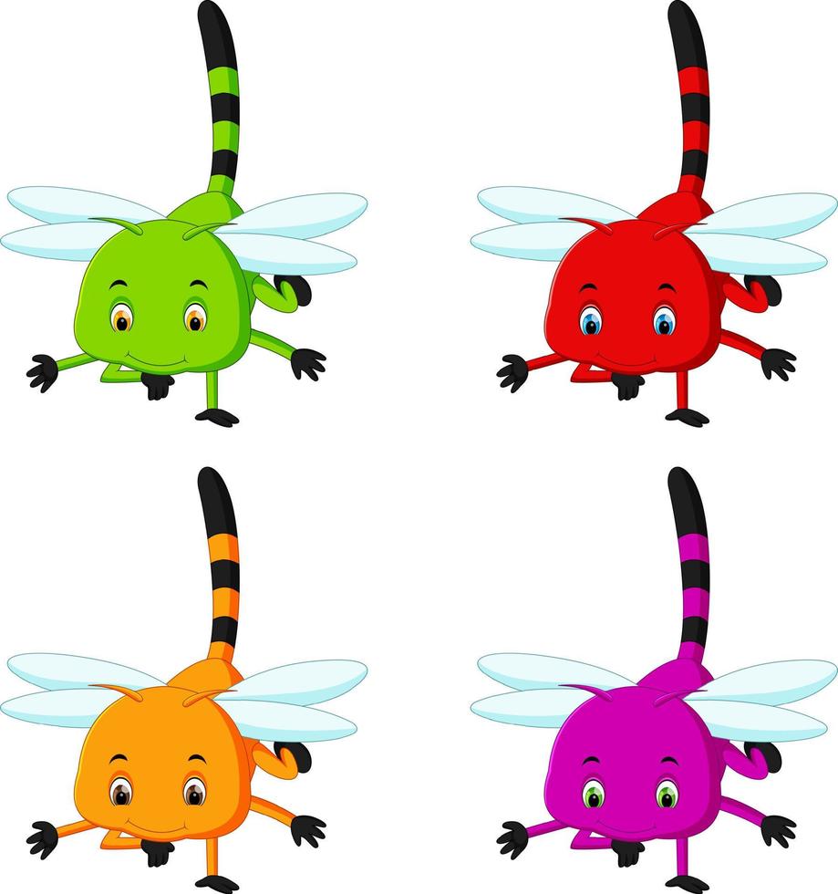 libélula con diferentes expresiones faciales y diferentes colores vector