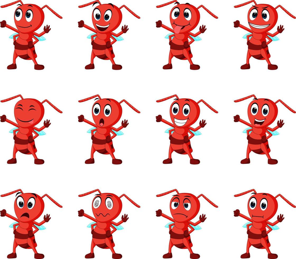 Ant with different facial expressions vector