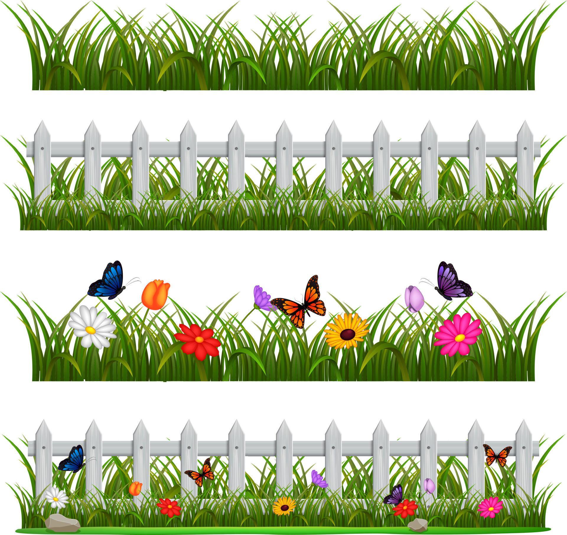 Scene with wooden fence and flowers 12850064 Vector Art at Vecteezy