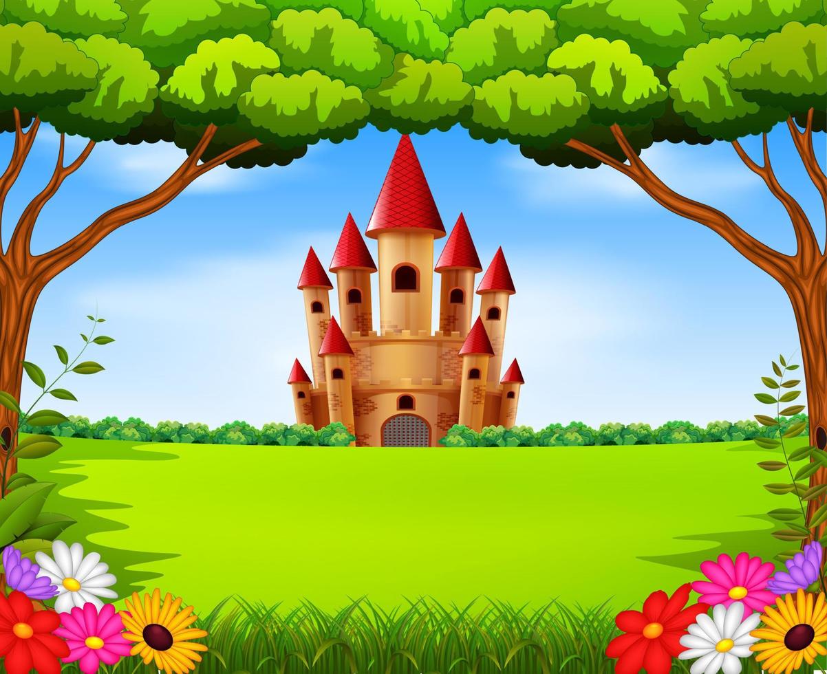 Castle towers in the field scenery vector