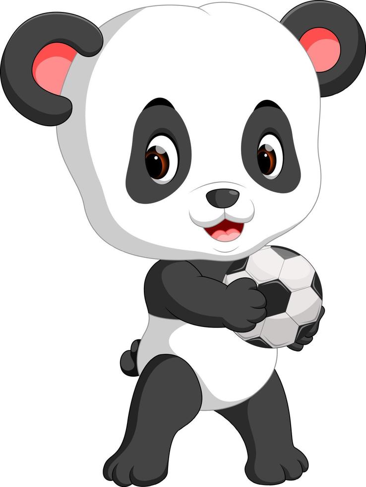 lindo bebé panda jugando al fútbol vector