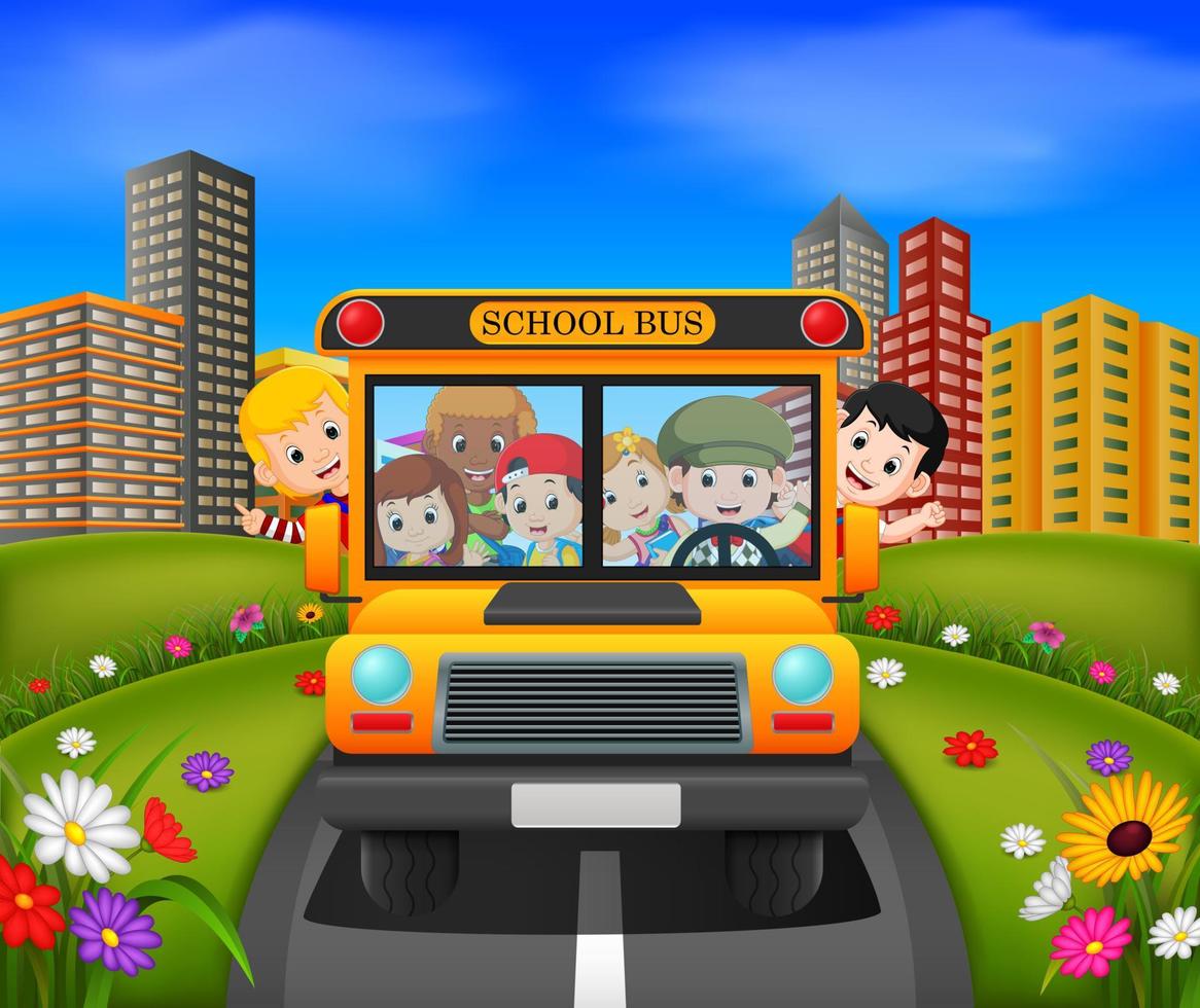 illustration of children of a school bus vector