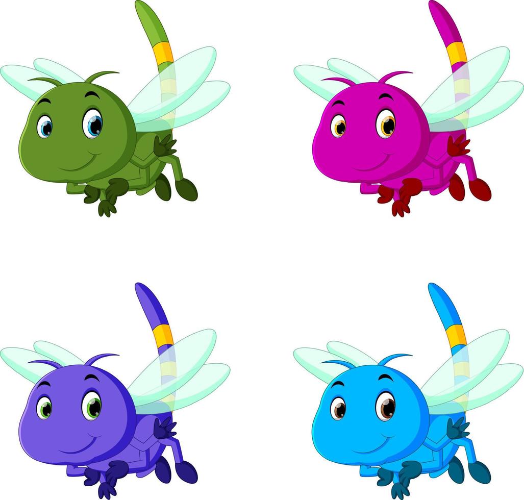 libélula con diferentes expresiones faciales y diferentes colores vector